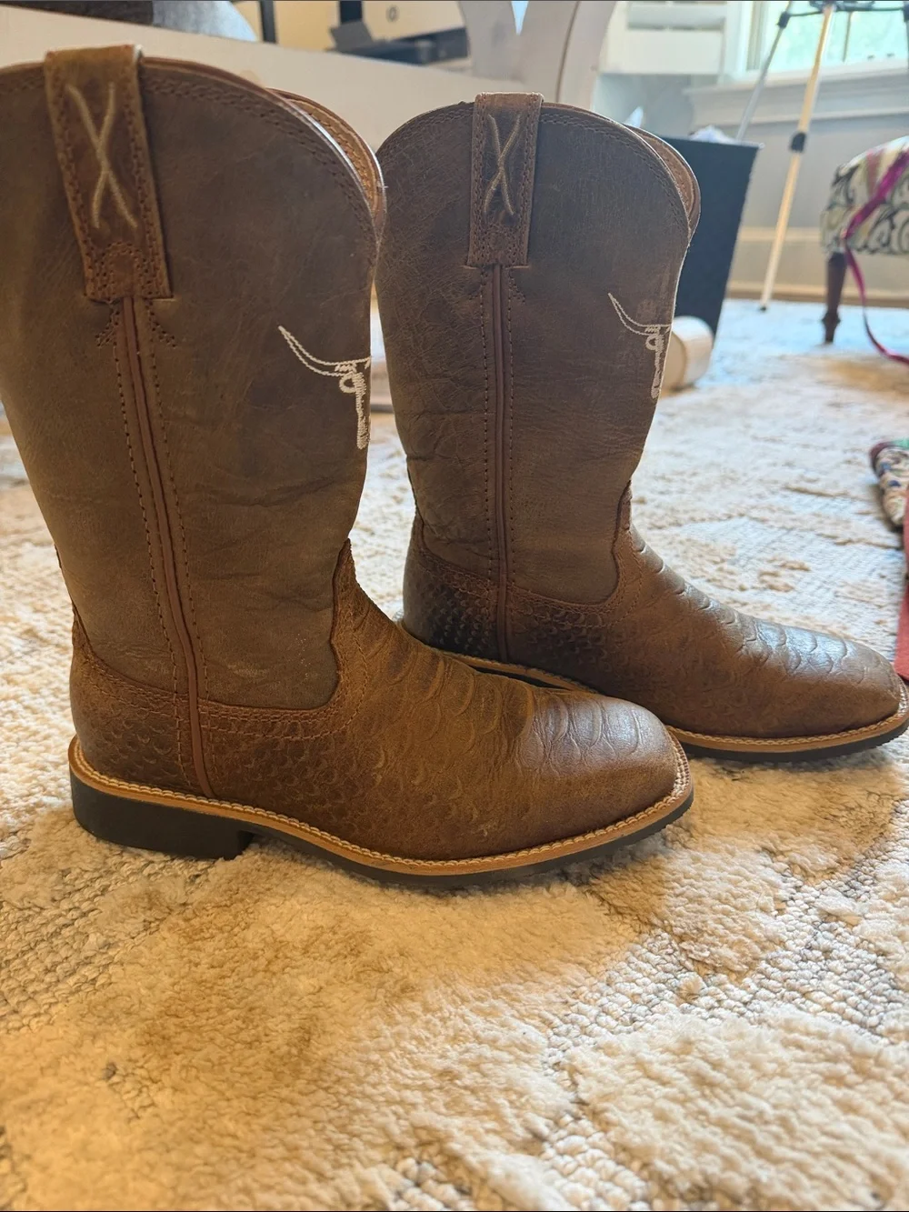Twisted X Brown Kids Western Cowboy Boots with Longhorn Motif